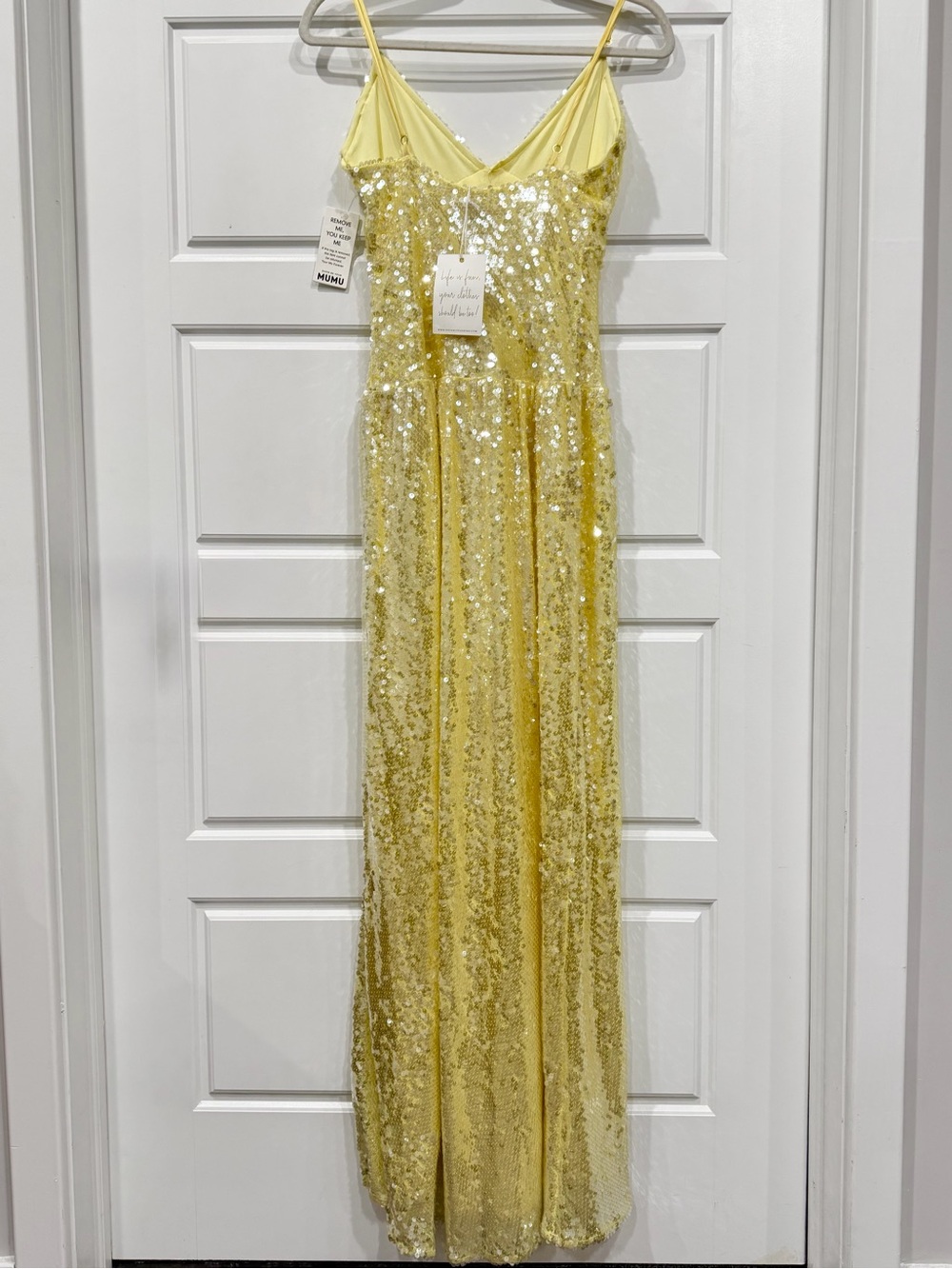 Show Me Your Mumu Gwen Maxi Dress Yellow Sequin Mermaid Gown Size M NWT Wedding - Picture 5 of 8